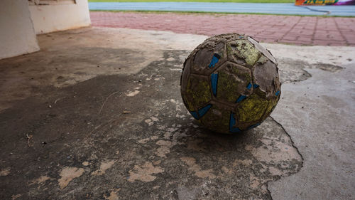 High angle view of soccer ball on beach