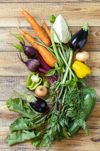 High angle view of vegetables on table