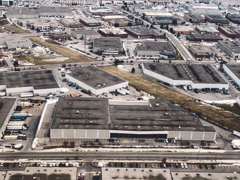 High angle view of buildings in city