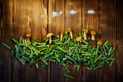 High angle view of chopped vegetables on table