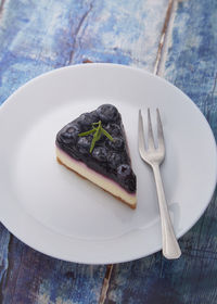 High angle view of dessert in plate on table