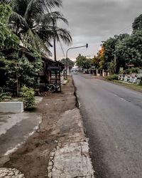 Road amidst trees and buildings in city against sky