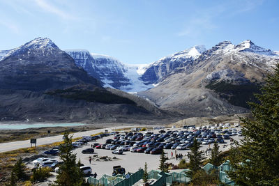 Scenic view of snowcapped mountains against sky