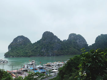 Scenic view of bay against sky