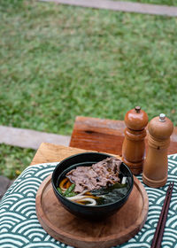 High angle view of food on table