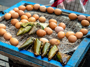 High angle view of vegetables for sale at market stall