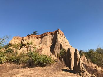 Scenic view of mountain against clear blue sky