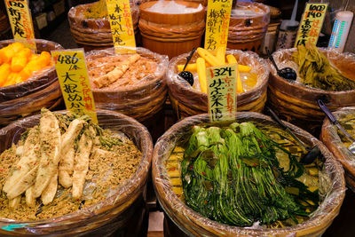 High angle view of vegetables for sale at market stall