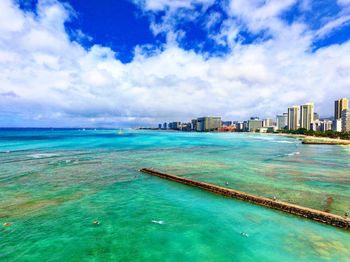 Scenic view of sea against cloudy sky