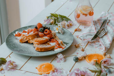 High angle view of food on table