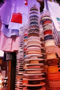 Stacks of lace spools at market stall