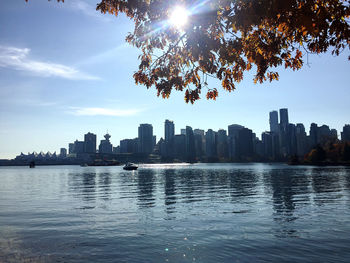 Scenic view of river by buildings against sky in city