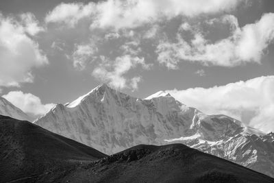 Panoramic view of snowcapped mountains against sky