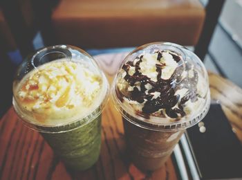 Close-up of ice cream on table