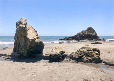 Scenic view of beach against clear sky