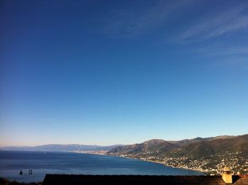 Scenic view of sea against blue sky