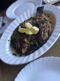 High angle view of meal served in plate