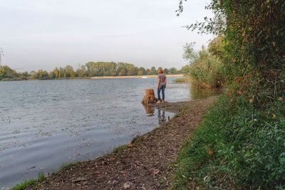 View of people in pond