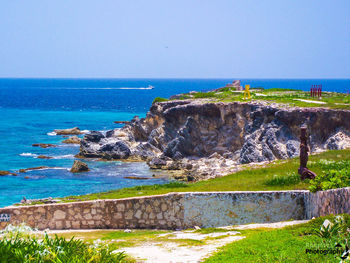 Scenic view of sea against clear sky