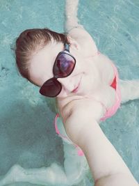 High angle view of boy in swimming pool