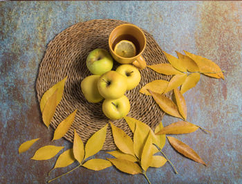 High angle view of fruits on table