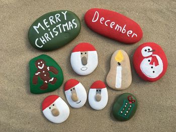 Directly above shot of christmas decoration made from pebbles