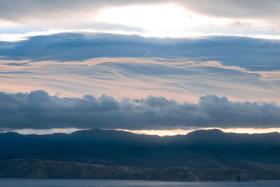 Scenic view of mountains against dramatic sky