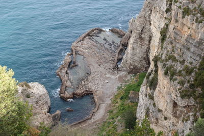 High angle view of rocks on beach