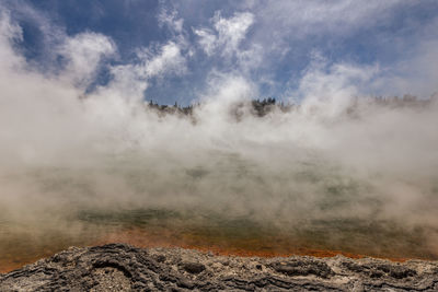 Scenic view of volcanic mountain against sky