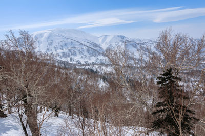 Scenic view of snow covered mountains against sky