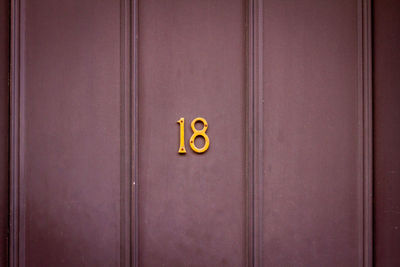 House number 18 on a wooden front door in london 