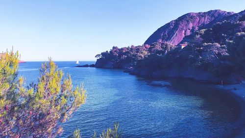 Scenic view of sea against clear sky