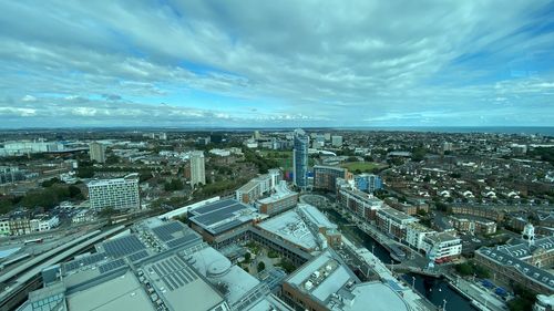 High angle view of townscape against sky