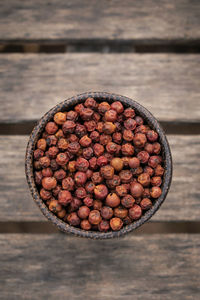 High angle view of food in bowl on table