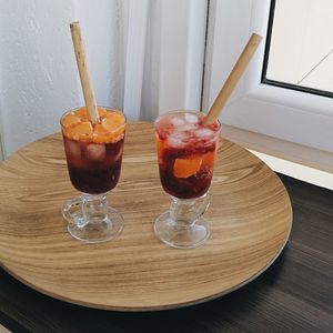 Close-up of ice cream in glass on table