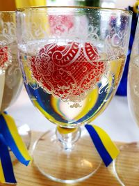 Close-up of beer in glass on table