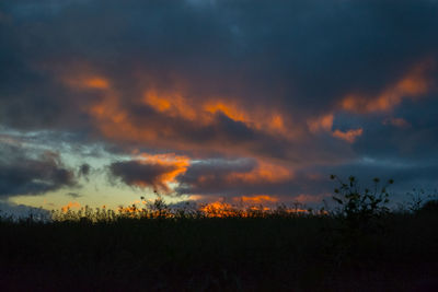 Scenic view of dramatic sky at sunset