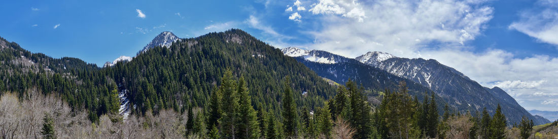 Panoramic view of snowcapped mountains against sky