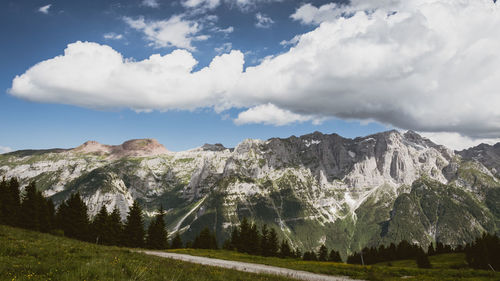 Panoramic view of landscape and mountains against sky
