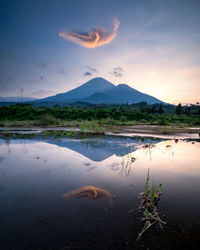 Scenic view of lake against sky during sunset