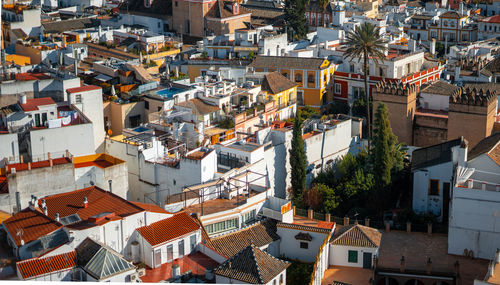 High angle view of buildings in city