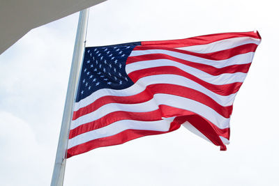 Low angle view of american flag against sky