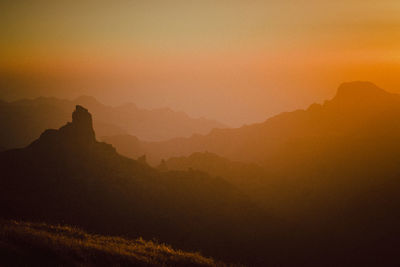 Scenic view of silhouette mountains against sky during sunset