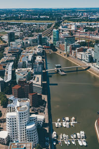 High angle view of city buildings