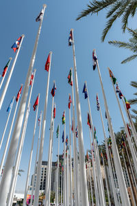 Dubai, united arab emirates  dubai international expo 2020, country flags at the main entrance 