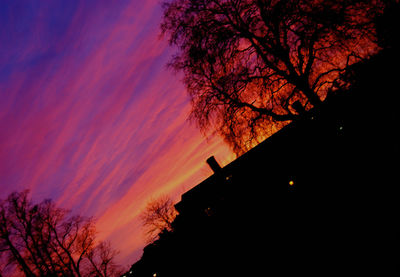 Low angle view of silhouette tree against scenic sky