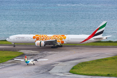 View of airplane on airport runway