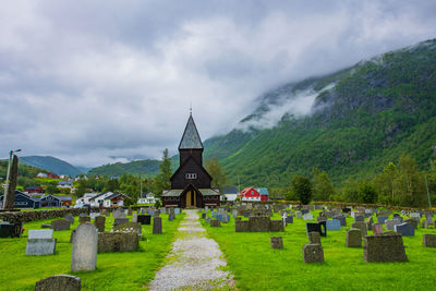 Panoramic view of cemetery against sky