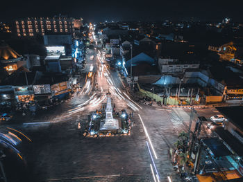 High angle view of illuminated city at night