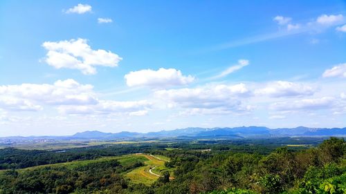 Scenic view of agricultural field against sky